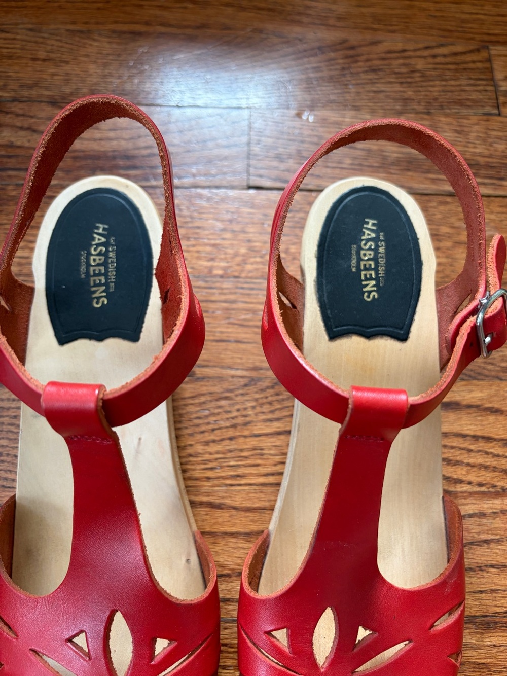 Swedish Hasbeens women's lacy platform sandal clogs red EU 41 - Picture 5 of 12